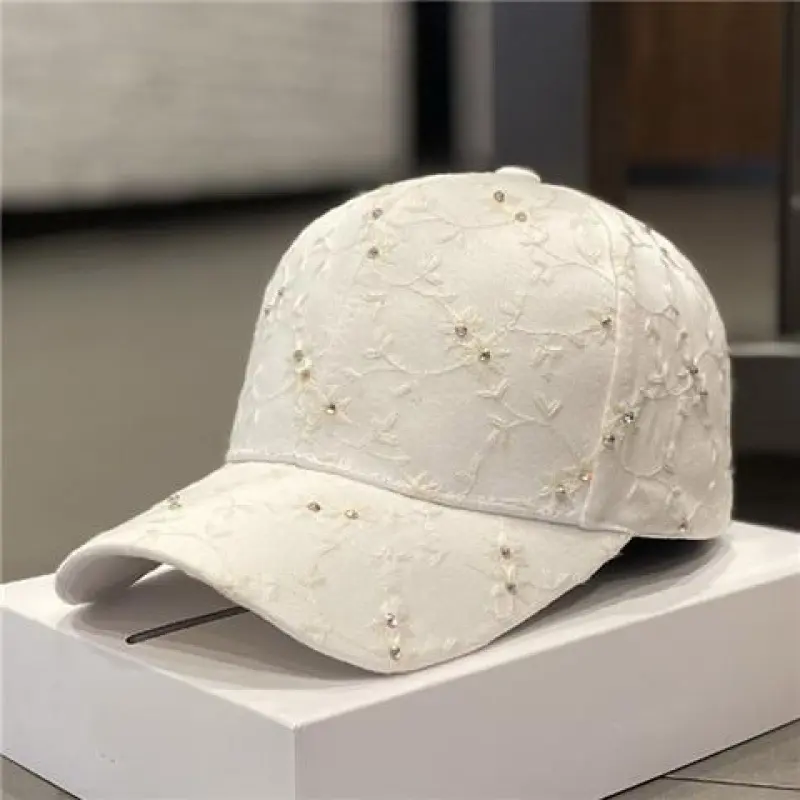 Baseball Cap Elegant Rhinestone Sun Duck Tongue Cap, Fashionable and Versatile Summer Women's Flower Sunscreen Hat