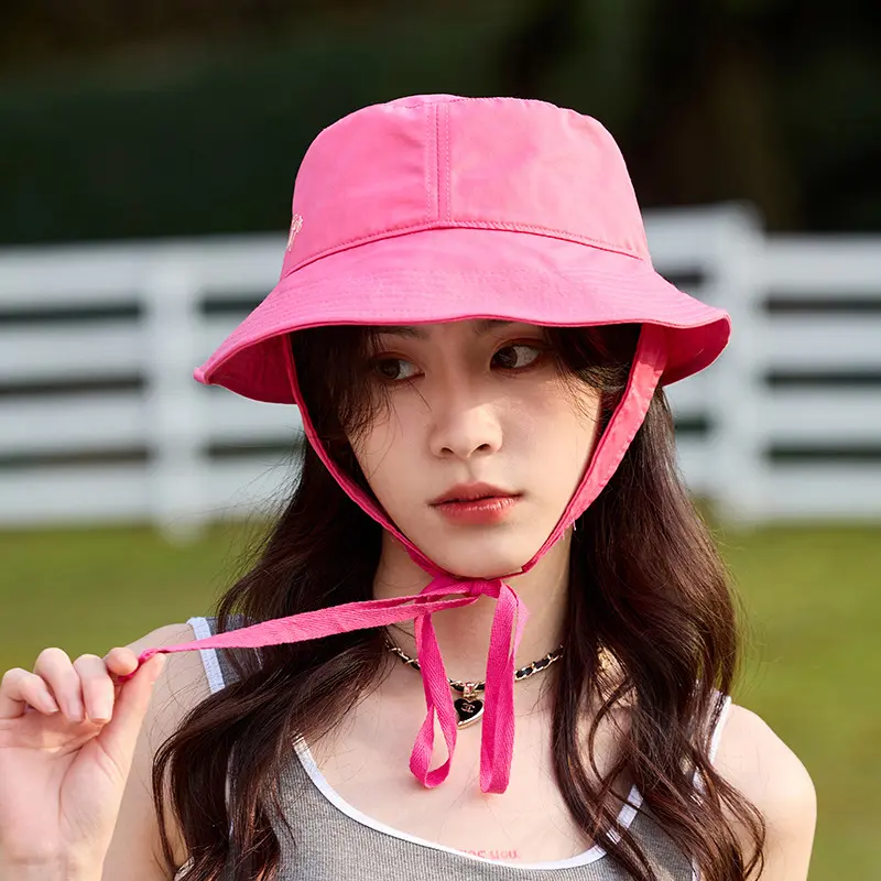Korean Green Plum Red White Sunscreen Bucket Hat with String Women Quick drying Thin Bucket Hat Summer Eaves UV Sun Basin Hat