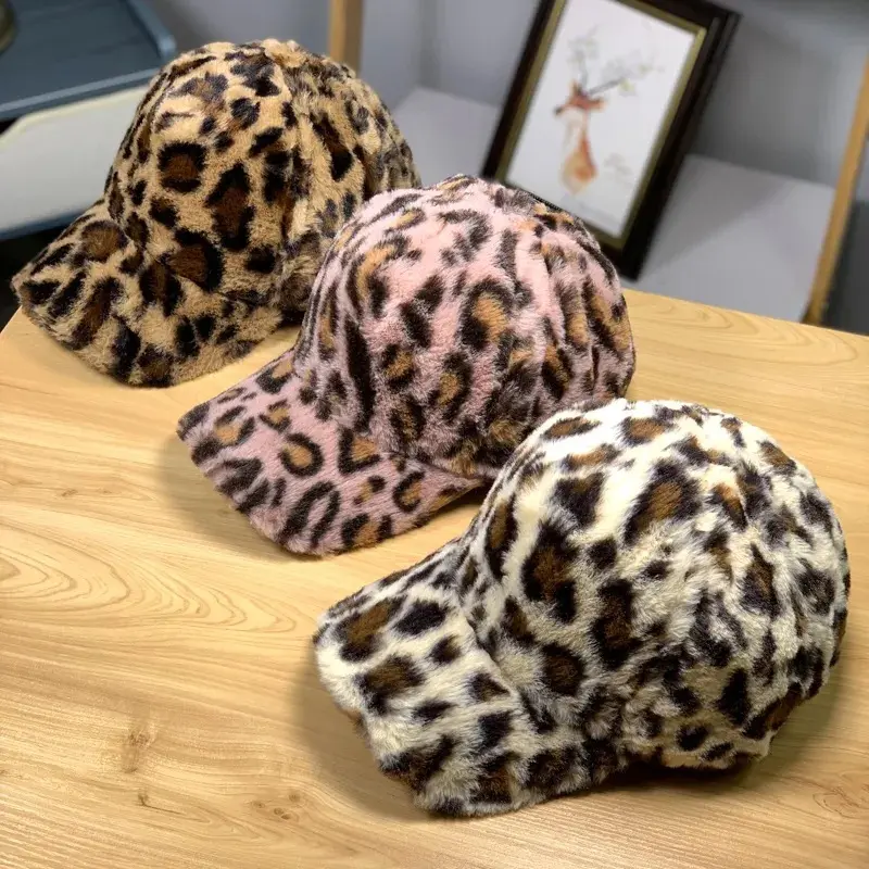 Autumn And Winter Mink Fur Thick Warm Hat Women's Leopard Print Duckbill Hat Youth Casual Baseball Hat