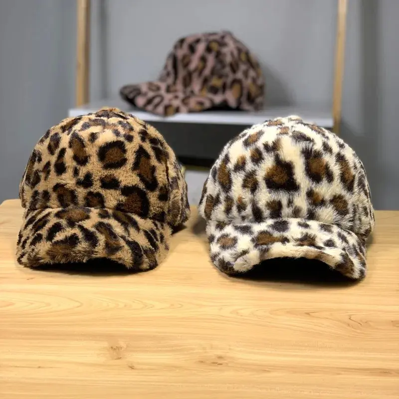 Autumn And Winter Mink Fur Thick Warm Hat Women's Leopard Print Duckbill Hat Youth Casual Baseball Hat