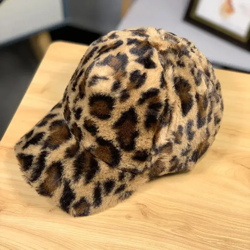 Autumn And Winter Mink Fur Thick Warm Hat Women's Leopard Print Duckbill Hat Youth Casual Baseball Hat