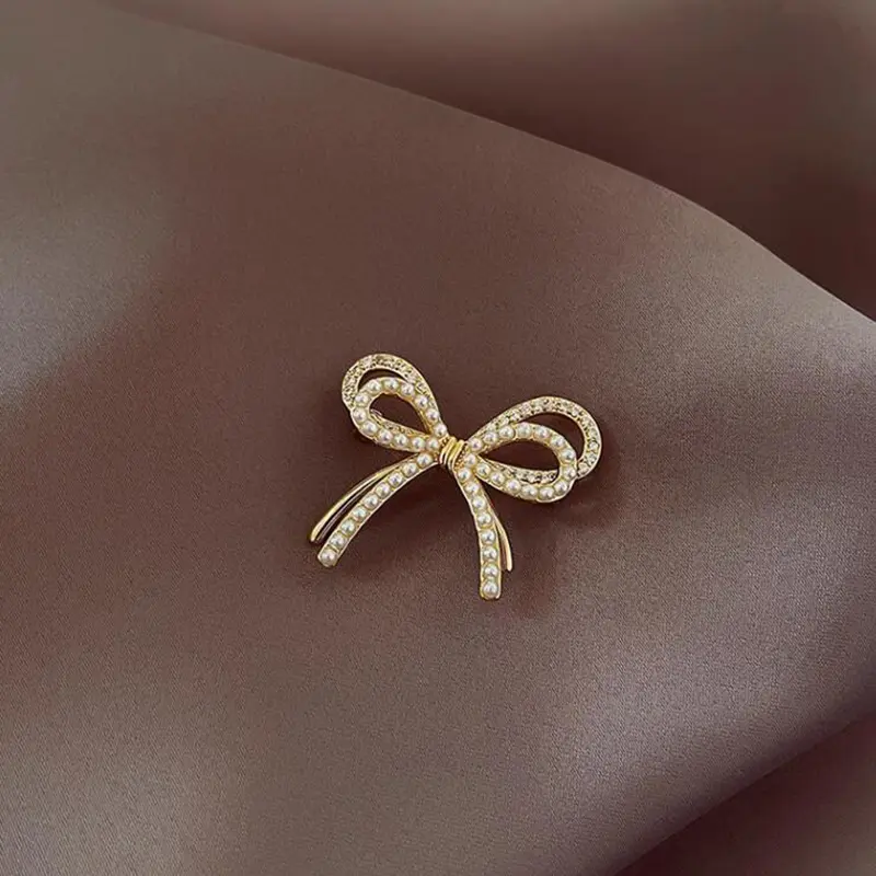 Ins Style Bowknot Pearl Light Luxury Brooch High-end Female Anti-light Corsage Fashion Fixed Clothes Pin Jewelry Accessories