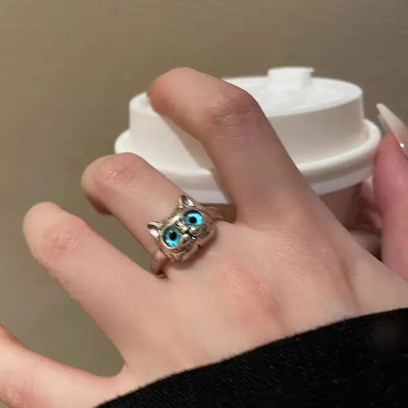 Cute Cat Ring For Women Fashion Design Adjustable Open Silver Color Snake Rings Gothic Trendy Finger Rings Jewelry Gifts