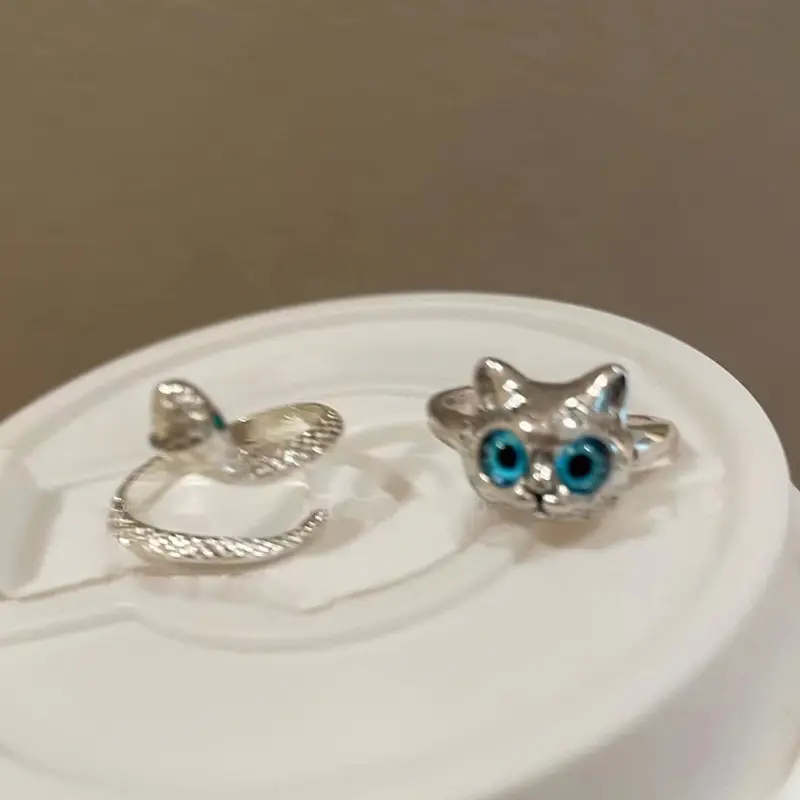 Cute Cat Ring For Women Fashion Design Adjustable Open Silver Color Snake Rings Gothic Trendy Finger Rings Jewelry Gifts