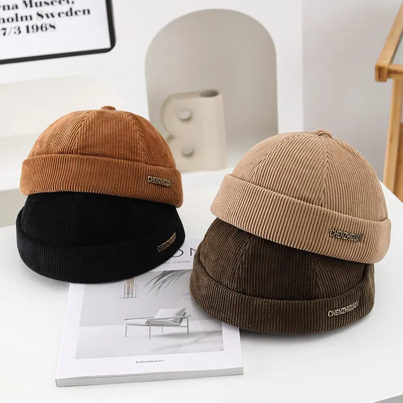 Retro Corduroy Brimless Hat, Autumn and Winter Brimless Thick Hat, Men's and Women's Dome Street Hat