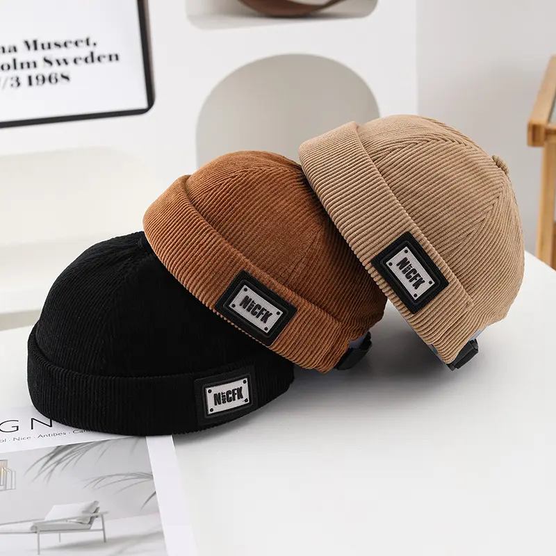 Retro Corduroy Brimless Hat, Autumn and Winter Brimless Thick Hat, Men's and Women's Dome Street Hat