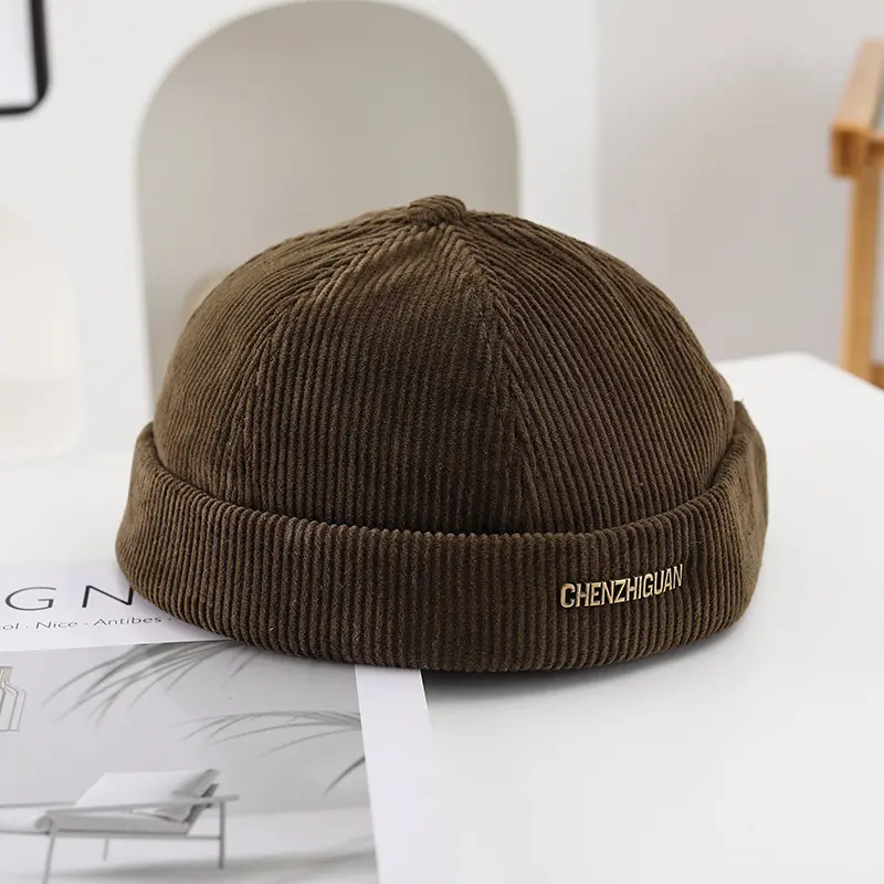 Retro Corduroy Brimless Hat, Autumn and Winter Brimless Thick Hat, Men's and Women's Dome Street Hat