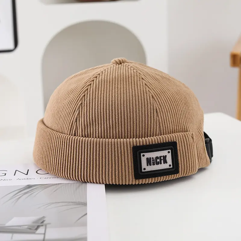 Retro Corduroy Brimless Hat, Autumn and Winter Brimless Thick Hat, Men's and Women's Dome Street Hat