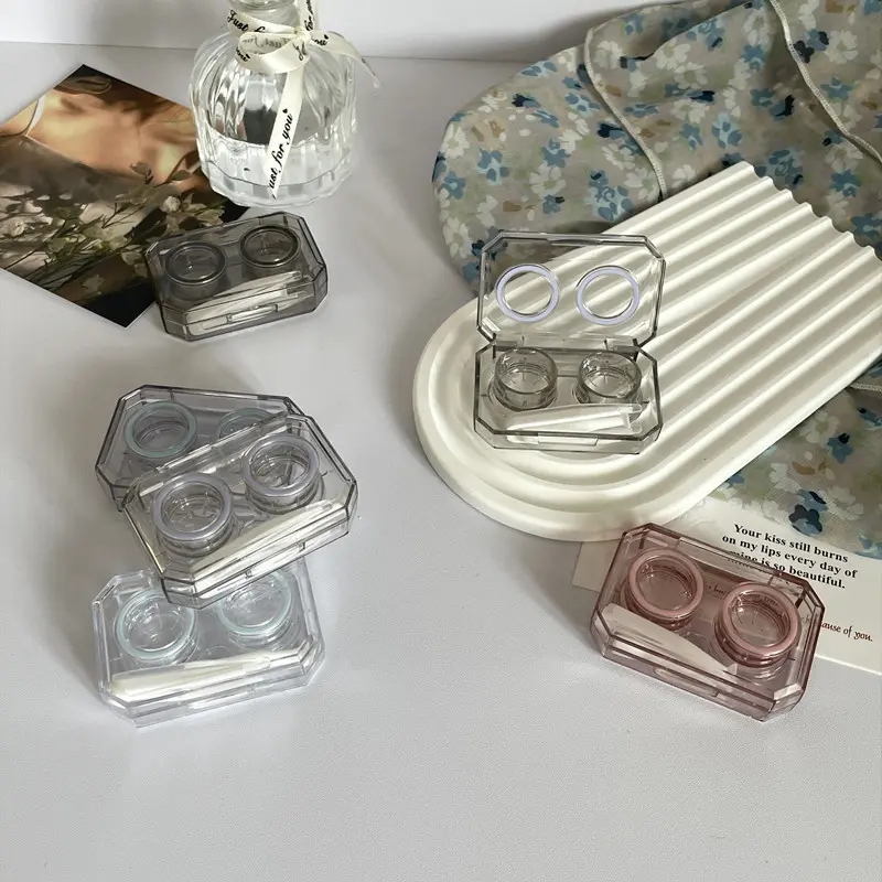 Clear Mini Contact Lenses Case With Mirror Travel Kit Portable Eyes Contact Lens Soak Container Simple Storage Box Unisex Gift