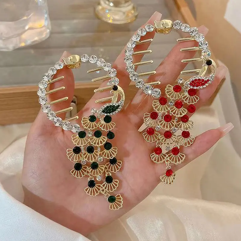 Elegant Exquisite Peacock Hair Claw Clip Shiny Rhinestones Women Girls Ponytail Buckle Hairpin Hair Accessories
