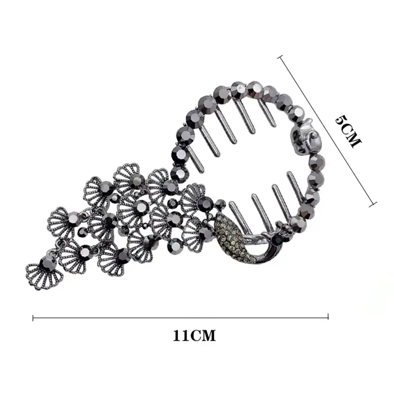 Elegant Exquisite Peacock Hair Claw Clip Shiny Rhinestones Women Girls Ponytail Buckle Hairpin Hair Accessories