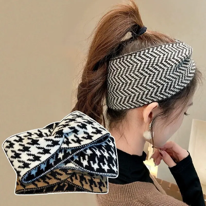 Houndstooth Pattern Women Headband Hair Accessories For Women Wide-brimmed Style Hair Hoop Bezel Fashion Headbands