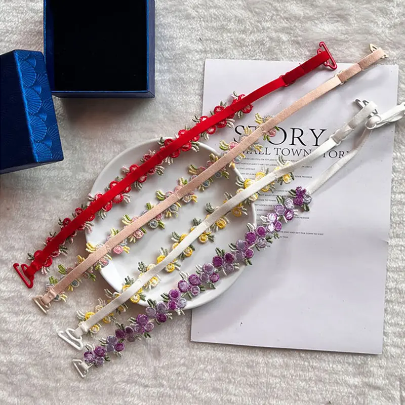 1Pair Sweet Flowers Lace Women Bra Straps Crochet Anti-slip Elastic Adjustable Belt Shoulder Straps For Wedding Party Dress