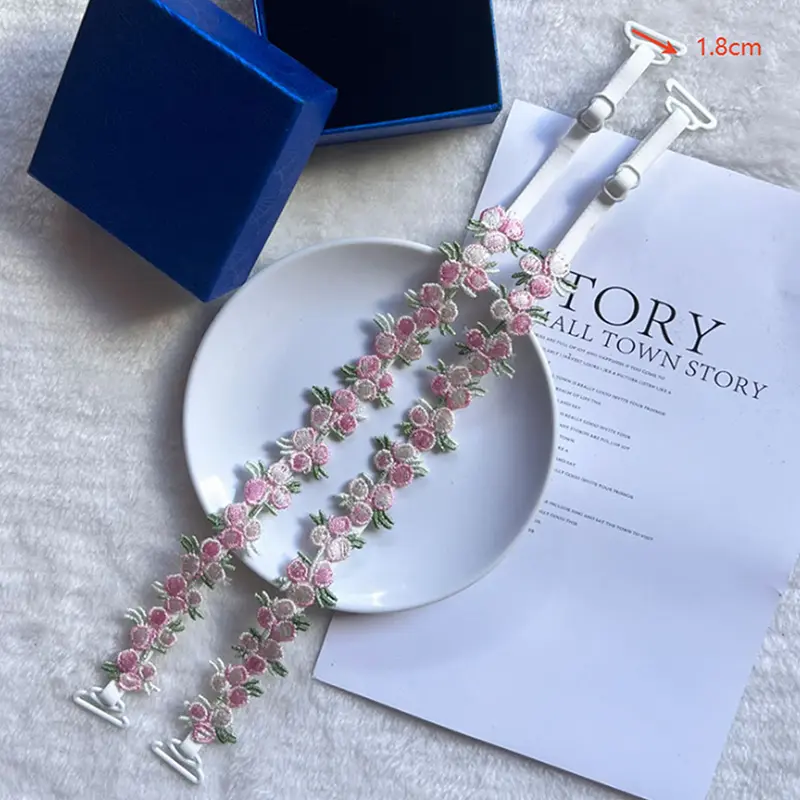 1Pair Sweet Flowers Lace Women Bra Straps Crochet Anti-slip Elastic Adjustable Belt Shoulder Straps For Wedding Party Dress