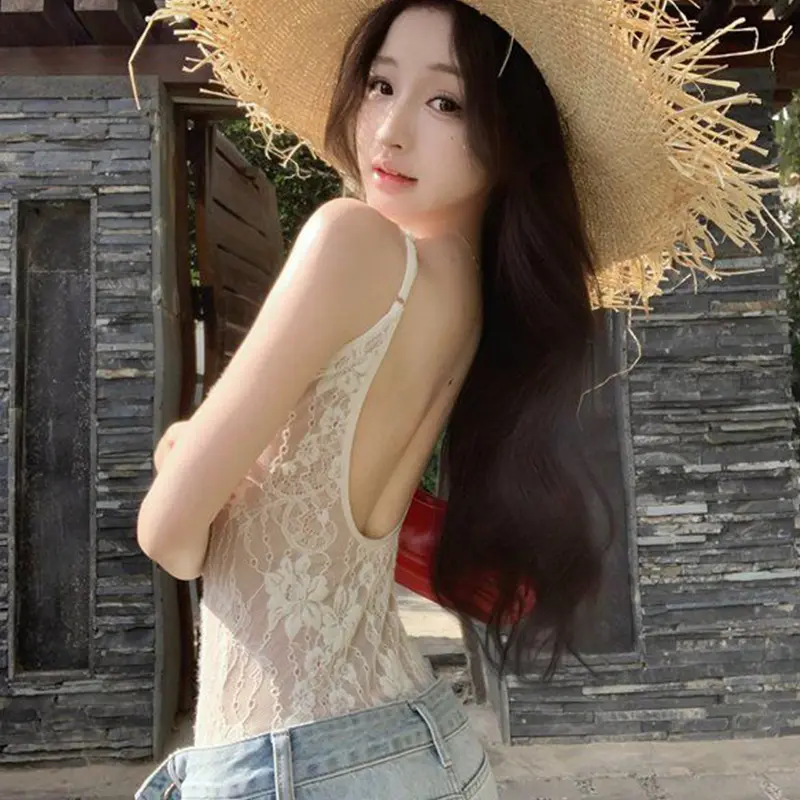 Hot Girl Sexy Slim Bottom Jumpsuit Big Backless Lace Camisole Vest For Women