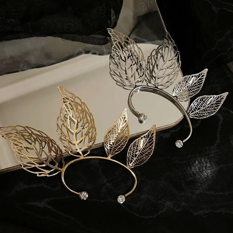 1Pc Chic Elf Ear Cuff Maple Leaf Hollowed Zircon Leaf Cosplay Fairy Earring Clips for Women Girls Wedding Ear Cuff Jewelry