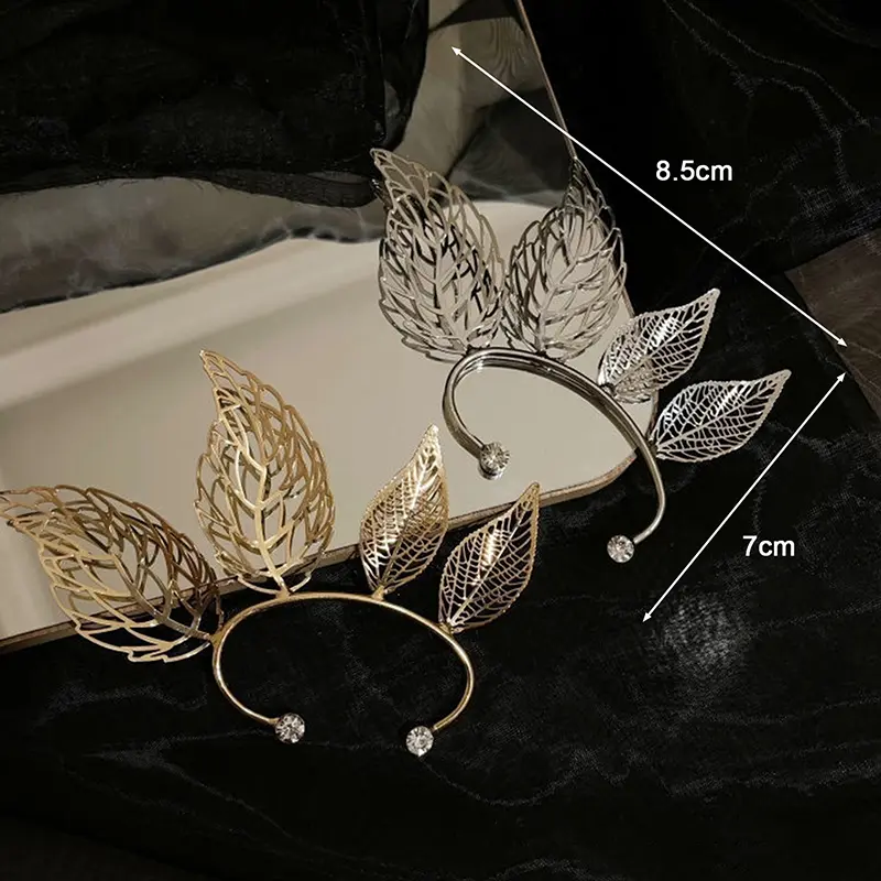 1Pc Chic Elf Ear Cuff Maple Leaf Hollowed Zircon Leaf Cosplay Fairy Earring Clips for Women Girls Wedding Ear Cuff Jewelry
