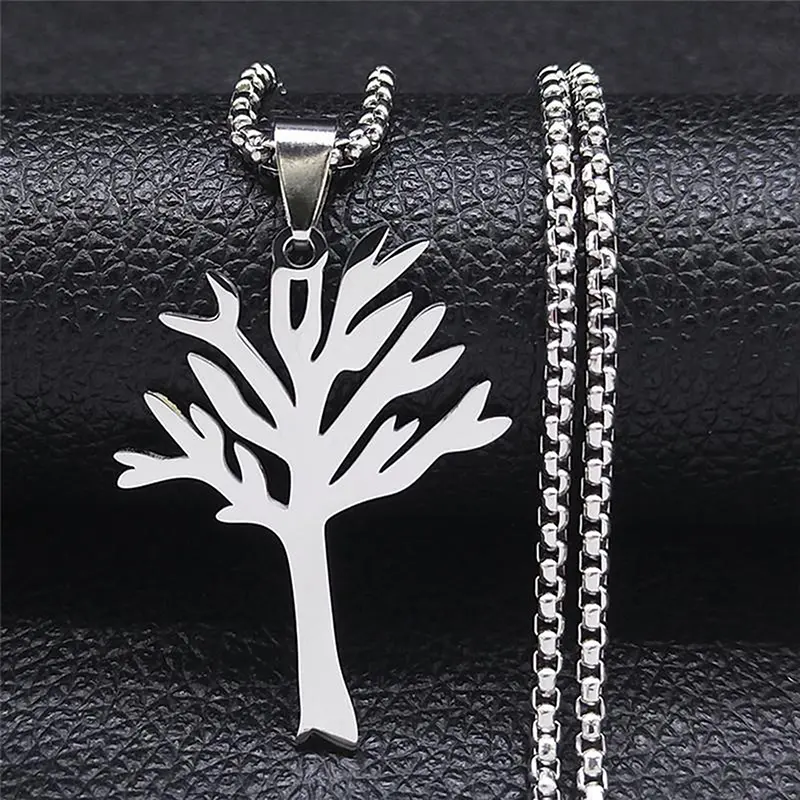 Stainless Steel Tree Of Life Pendant Necklace Trendy Hip-hop Style Personality High-End Clavicle Chain For Unisex Jewelry Gift