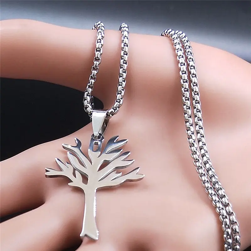 Stainless Steel Tree Of Life Pendant Necklace Trendy Hip-hop Style Personality High-End Clavicle Chain For Unisex Jewelry Gift