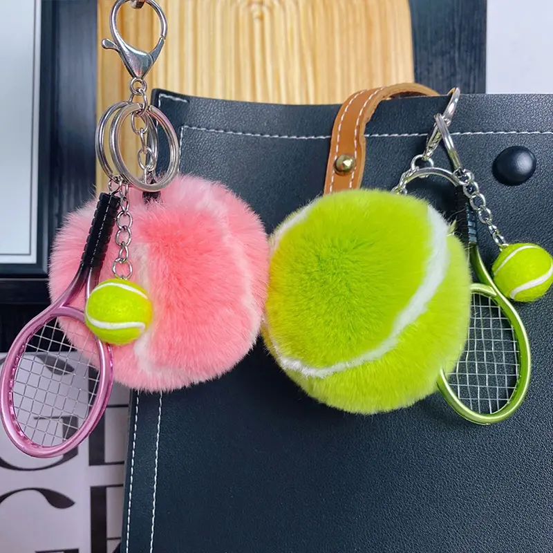 Tennis Keychain Cute Plush Ball School Bag Pendant Hanging Ornaments For Girl Gift Key Accessories Keyring Tennis Fur Key Chain