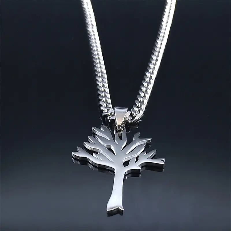 Stainless Steel Tree Of Life Pendant Necklace Trendy Hip-hop Style Personality High-End Clavicle Chain For Unisex Jewelry Gift
