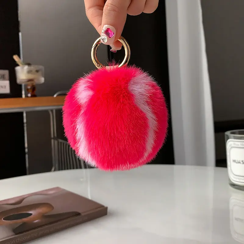 Tennis Keychain Cute Plush Ball School Bag Pendant Hanging Ornaments For Girl Gift Key Accessories Keyring Tennis Fur Key Chain