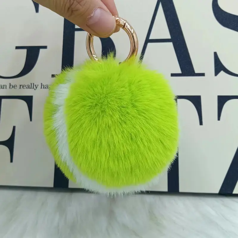 Tennis Keychain Cute Plush Ball School Bag Pendant Hanging Ornaments For Girl Gift Key Accessories Keyring Tennis Fur Key Chain