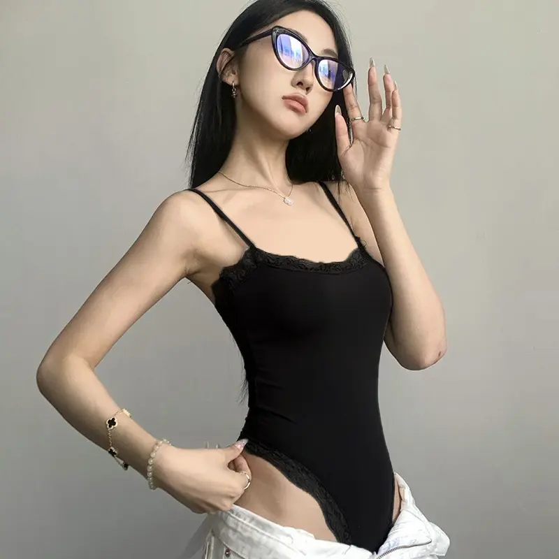 American Sexy Lace Trim Sleeveless Slim Camisole Summer Women's Fashion Bodysuit