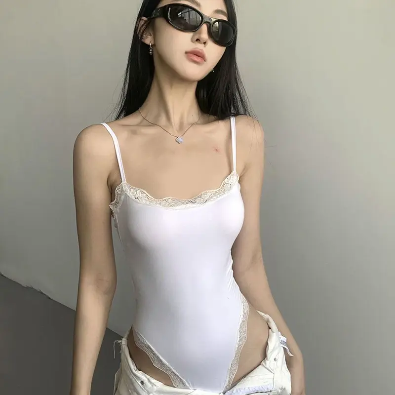 American Sexy Lace Trim Sleeveless Slim Camisole Summer Women's Fashion Bodysuit