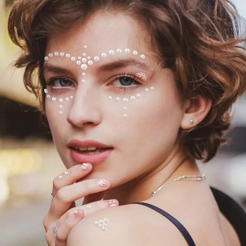 220pcs Mix 3mm/4mm/5mm/6mm Hair Pearls Stick On Self Adhesive Pearls Stickers Face Pearls Stickers for Hair Face Makeup