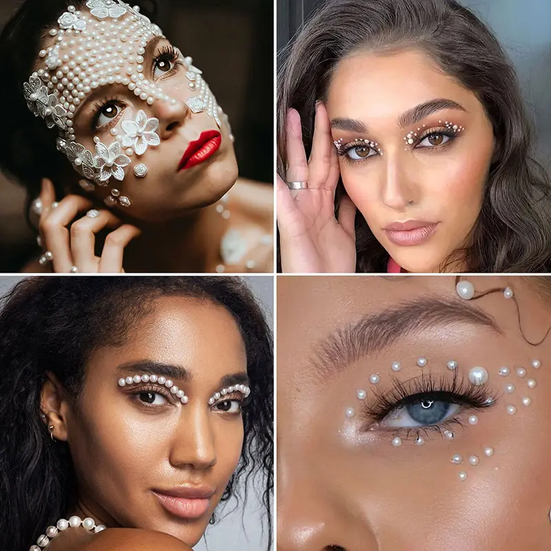 220pcs Mix 3mm/4mm/5mm/6mm Hair Pearls Stick On Self Adhesive Pearls Stickers Face Pearls Stickers for Hair Face Makeup