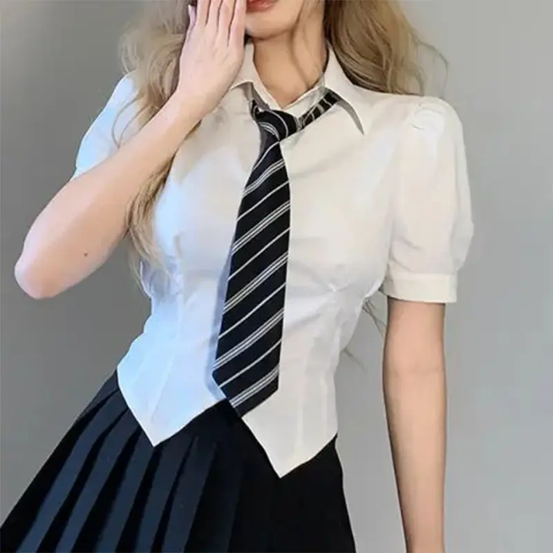 College Style Student Jk Puff Sleeve White Slim Short-Sleeved Shirt Professional Suit