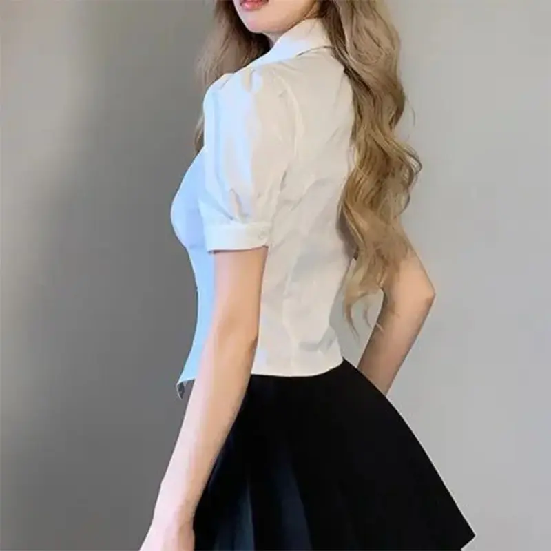 College Style Student Jk Puff Sleeve White Slim Short-Sleeved Shirt Professional Suit