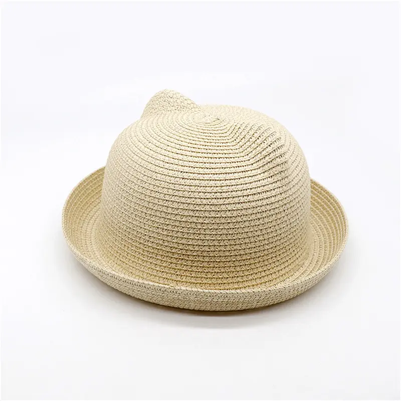 Cute Baby Hat With Ears Summer Straw Mesh Baby Girl Boy Hat Kids Snapback Baseball Cap Children Beach Sun Hat