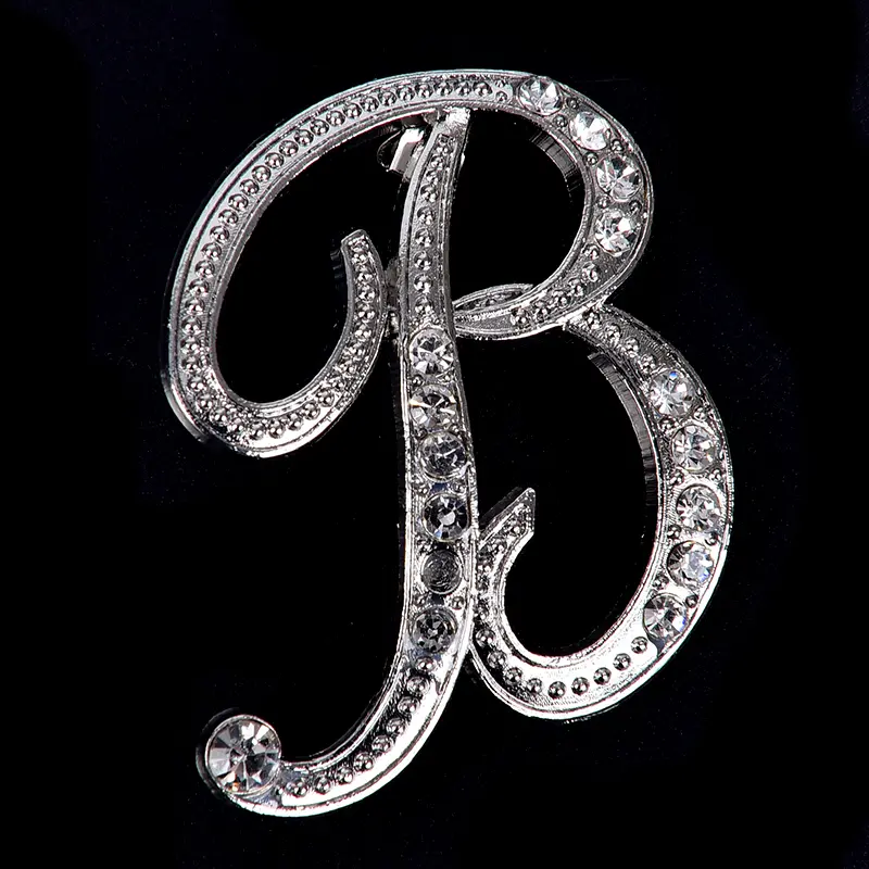 Women Luxury English A-Z Letter Brooch Pin Crystal Rhinestone Metal Glossy Girls Ladies Lapel Collar Pin Scarf Clothes Decor