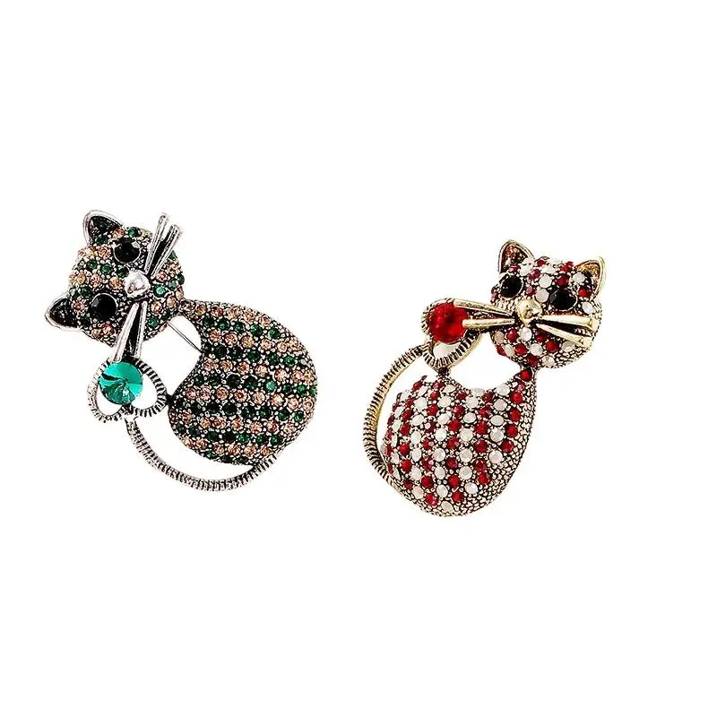 Cute Retro Rhinestone Cat Brooches For Women Clothing Coat Jewelry Accessries Gifts