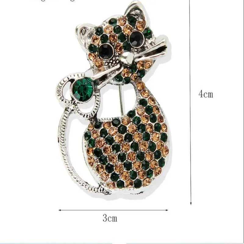 Cute Retro Rhinestone Cat Brooches For Women Clothing Coat Jewelry Accessries Gifts