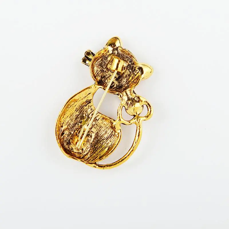Cute Retro Rhinestone Cat Brooches For Women Clothing Coat Jewelry Accessries Gifts