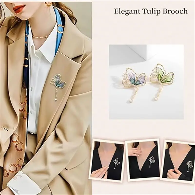 Rhinestone Butterfly Tassel Brooch Pin For Women Girls Pins Dress Accessories