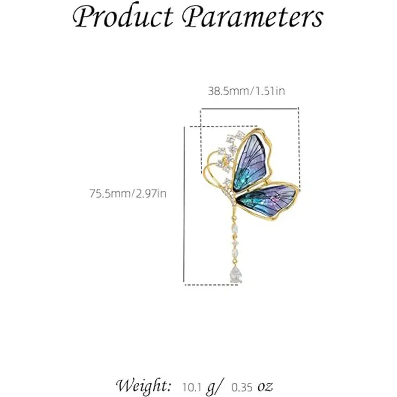 Rhinestone Butterfly Tassel Brooch Pin For Women Girls Pins Dress Accessories