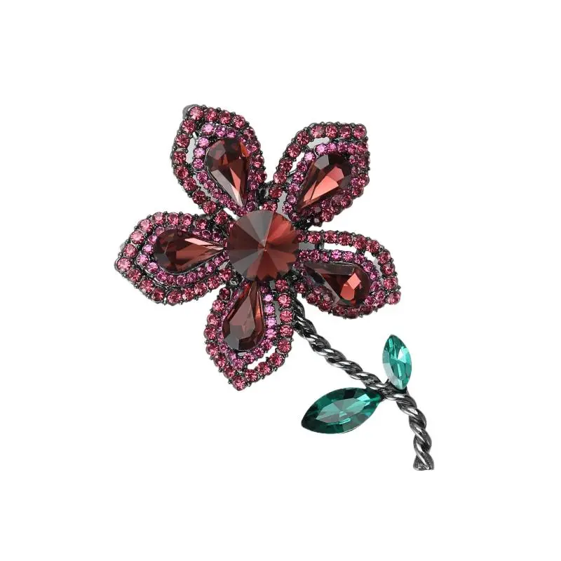 Vintage Luxury Rhinestone Crystals Flower Brooches For Women Clothing Coat Jewelry Accessries Gifts