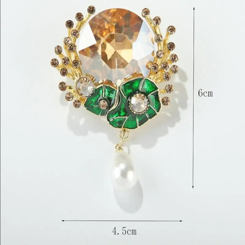 Fashion Gradient Crystal Glass Flower With Tassel Brooches For Women Clothing Coat Jewelry Accessries Gifts