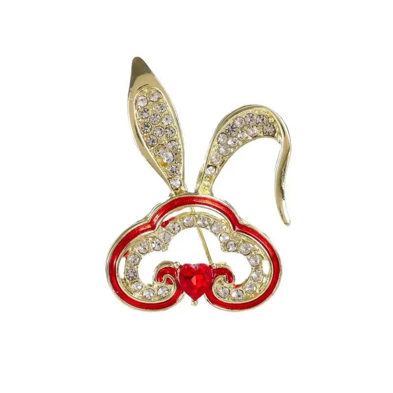 Shiny Rabbit Brooches Women's Fashion Rhinestone Chinese Style Auspicious Clouds Pins Badge Delicate Daily Suit Accessories