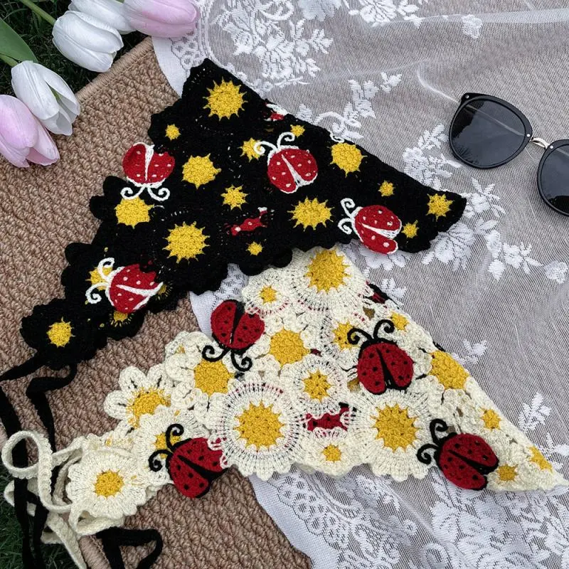 Korean INS Style Sweet Cute Handmade Crochet Hollow Triangle Headband Towel Travel Photo Pastoral Style Headband Hair Scarf