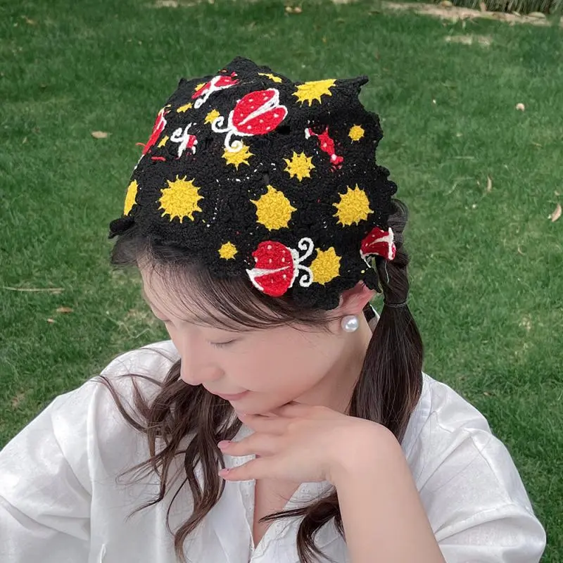 Korean INS Style Sweet Cute Handmade Crochet Hollow Triangle Headband Towel Travel Photo Pastoral Style Headband Hair Scarf