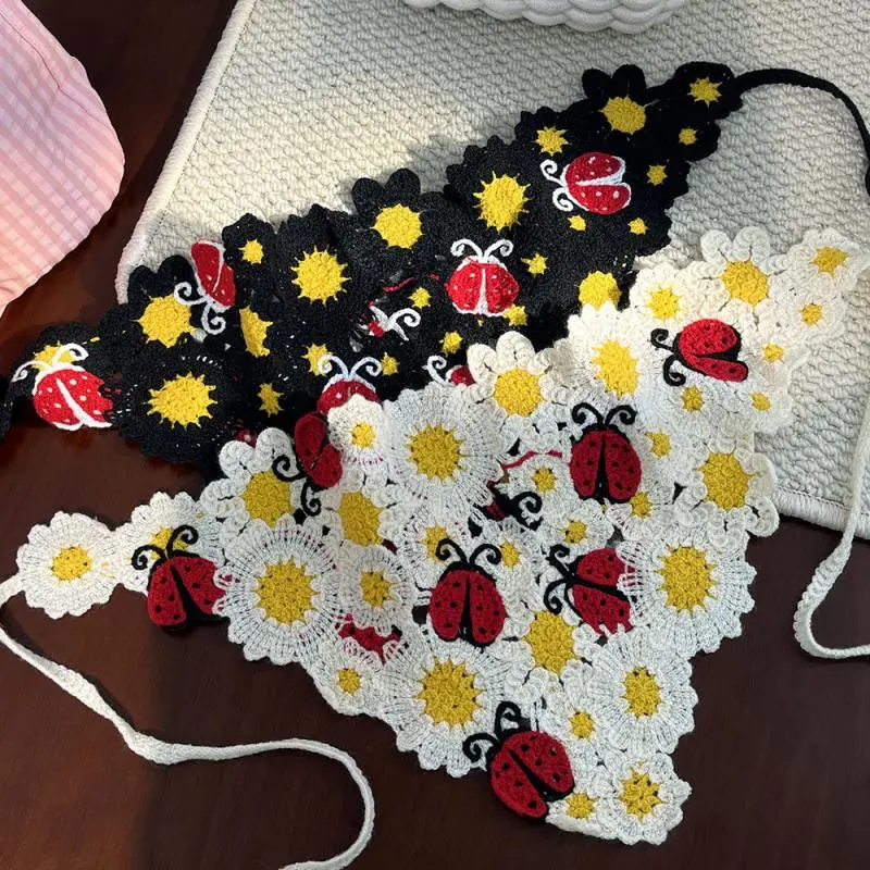 Korean INS Style Sweet Cute Handmade Crochet Hollow Triangle Headband Towel Travel Photo Pastoral Style Headband Hair Scarf