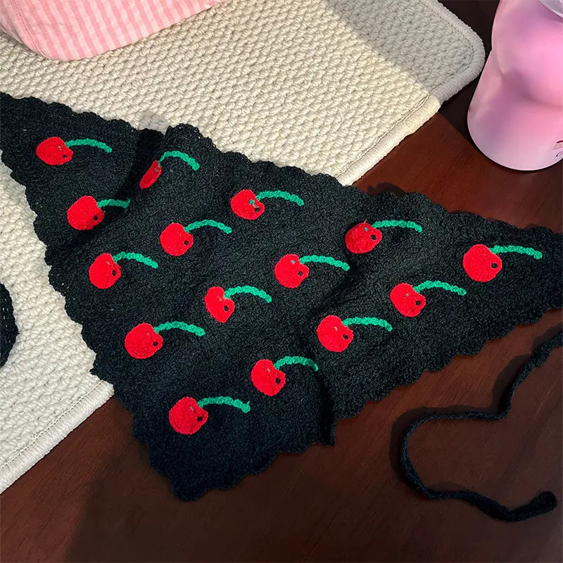 Sweet Cute Strawberry Cherry Handmade Crochet Hollow Triangle Headband Towel Women Spring Summer Travel Photo Hair Scarf