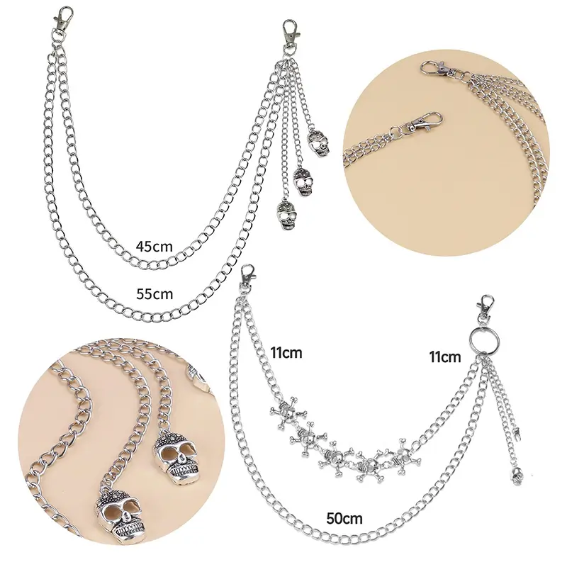 Multilayer Pants Waist Chain Men Women Punk Statement Metal Skull Head Wallet Keychain Jeans Hip-hop Jewelry Gift
