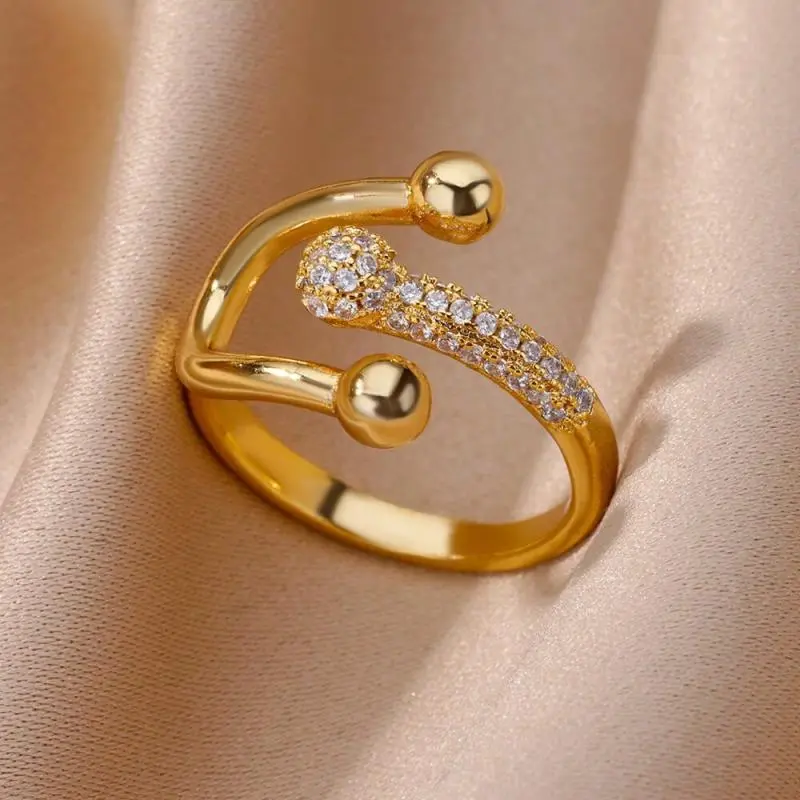 2025 New Trendy Gold Plated Stainless Zircon Crystal Rings For Women Chain Geometry Zircon Finger Ring Jewelry Gift