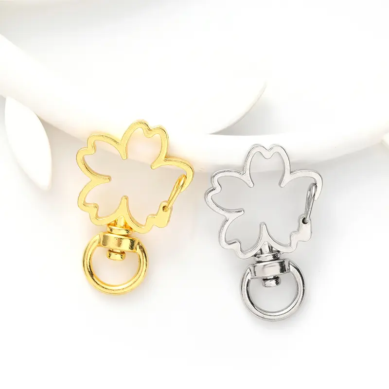 10pcs Cherry Blossoms Hollow Key Chain Key Ring DIY Accessories Lobster Clasp
